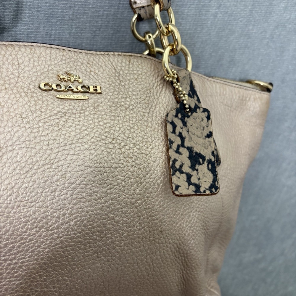 Coach Kelsey Pink Metallic Leather with Exotic Trim Satchel Bag Snake NO STRAP - Picture 5 of 9